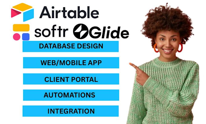 design glide app, airtable softr, client portal, automation, interface, stripe