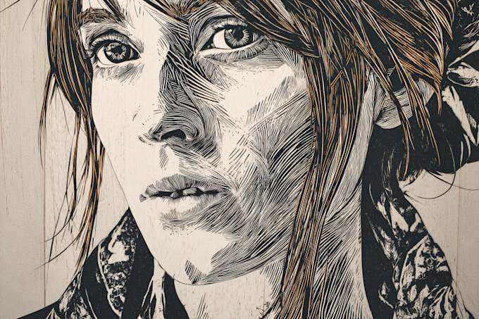 create a portrait print linocut style digital art