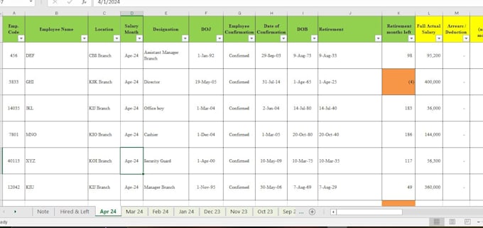 create salary sheets in excel