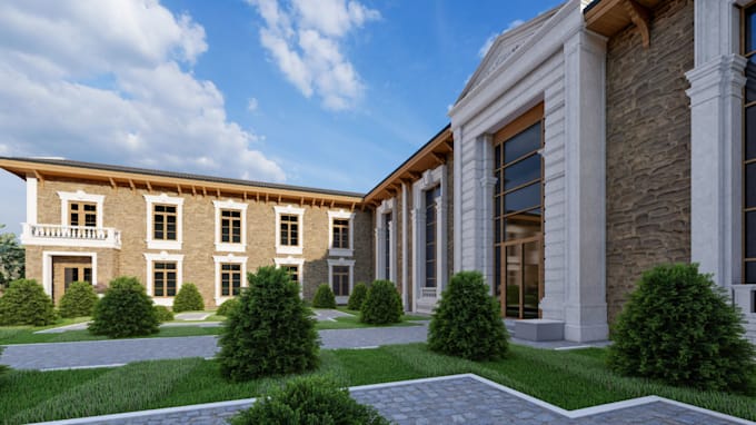 remodel facade hotel, realistic event hall, luxury suites, render lodging room