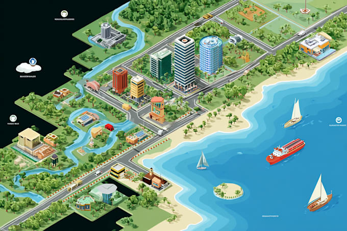 draw high quality vector or isometric map illustrations