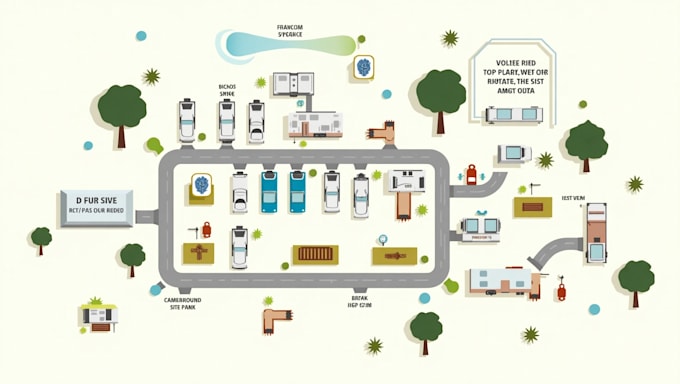 Expert rv park, campground map, parking layout, dog park, and vector ...