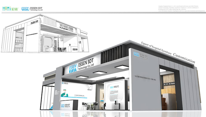 trade booth, stand, exhibition booth design rendering