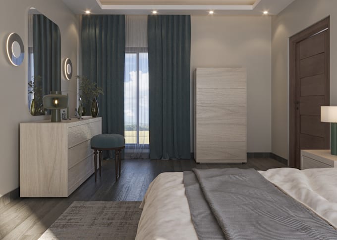create realistic bedroom rendering and furniture rendring