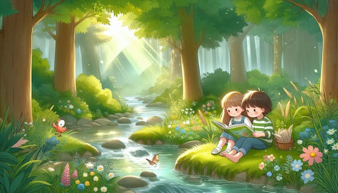 illustrate whimsical children book pages with personality