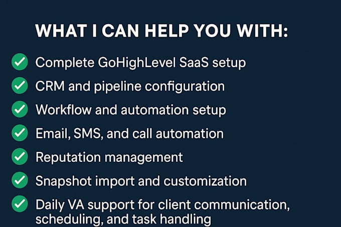 setup gohighlevel saas and be your virtual assistant ghl VA