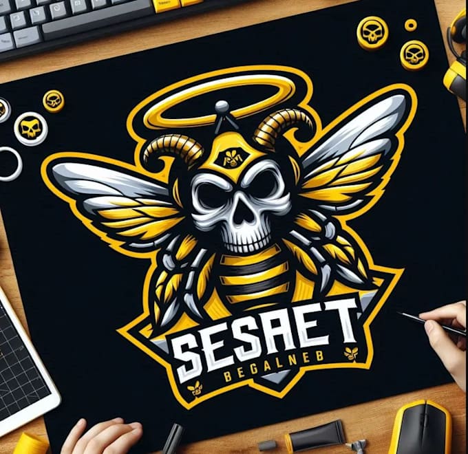 make custom esport skull bee logo