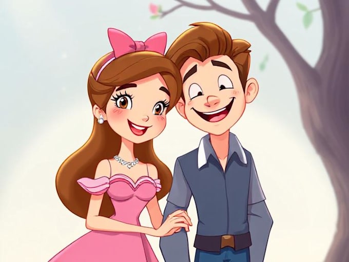 draw cartoon disney couple portrait