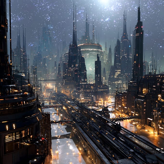 Make illustration of science fiction city art by Osaemaren | Fiverr