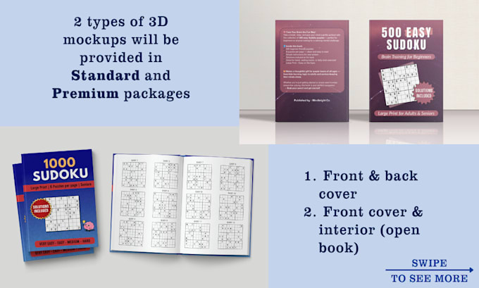 Create a 1000 sudoku puzzle book interior, cover, 3d mockup, and seo by ...