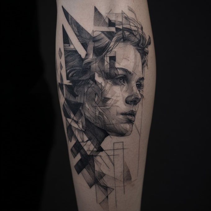 custom a geometric realism in black and grey tattoo design