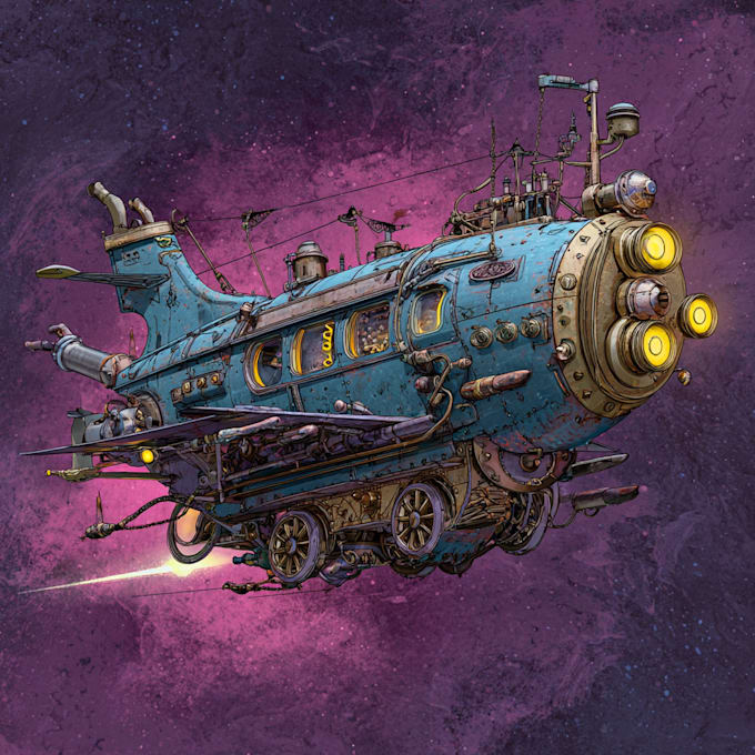 draw custom spaceship sci fi steampunk nft