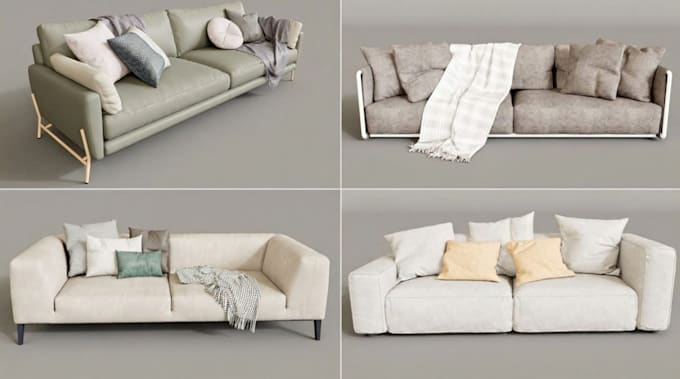 design and render a 3d photorealistic sofa