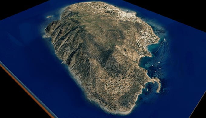 model 3d island terrain in blender, historical terrain for 3d printing, dem,qgis