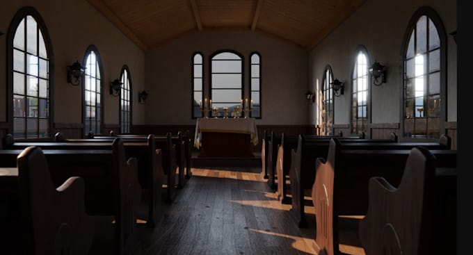 model 3d church interior,exterior design,cgi rendering,3d parking lot, animation
