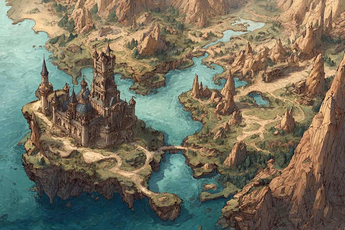 make fantasy map illustration for dnd, novels
