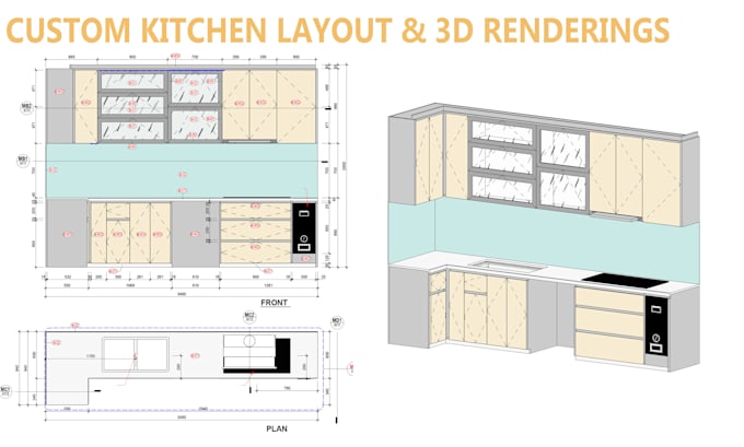 create custom kitchen layout and 3d renderings