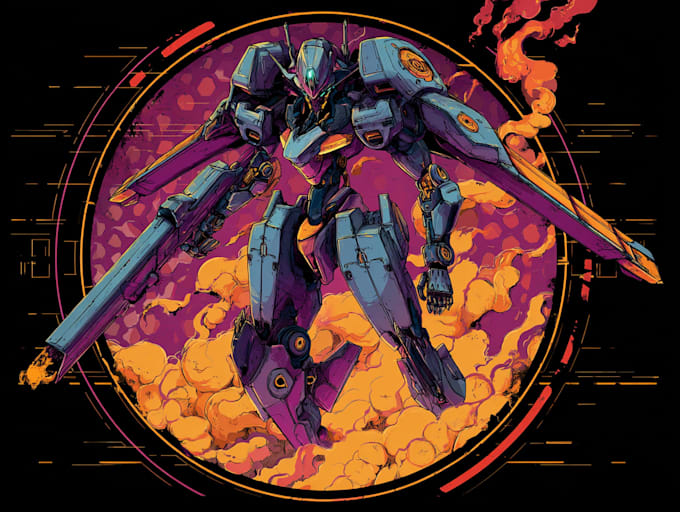 create apic mecha anime illustration for tshirt and merch