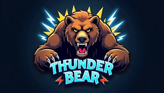 create trendy thunder bear logo with t shirt design