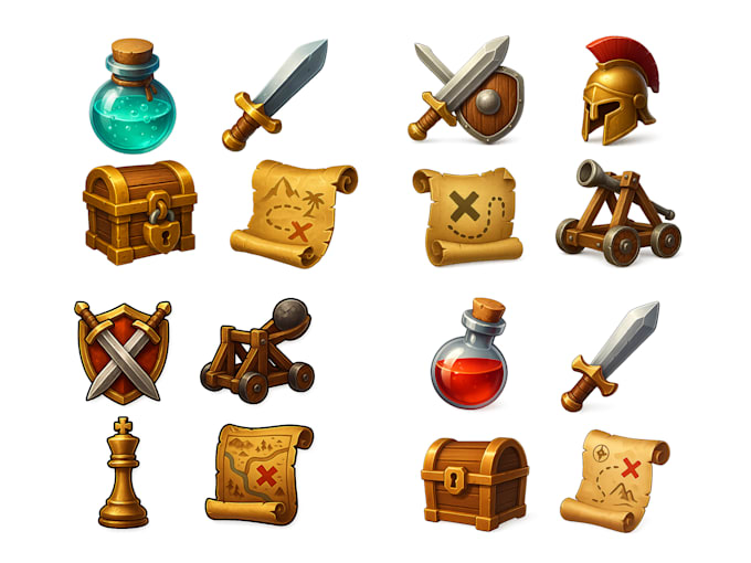 design fantasy 2d or 3d game icons for your project