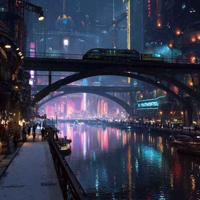 do a cyberpunk futuristic city art