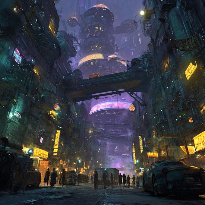 do cyberpunk futuristic city art