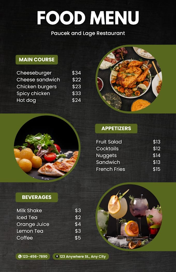 make unique food menu, restaurant flyer and rate list