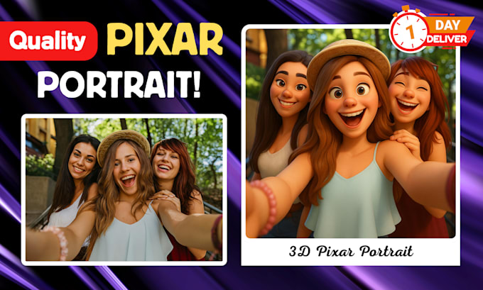 turn your selfie into a charming pixar style  portrait