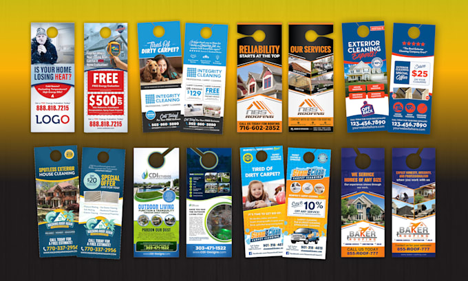 design creative door hanger, marketing flyer, rack card for roofing, and solar