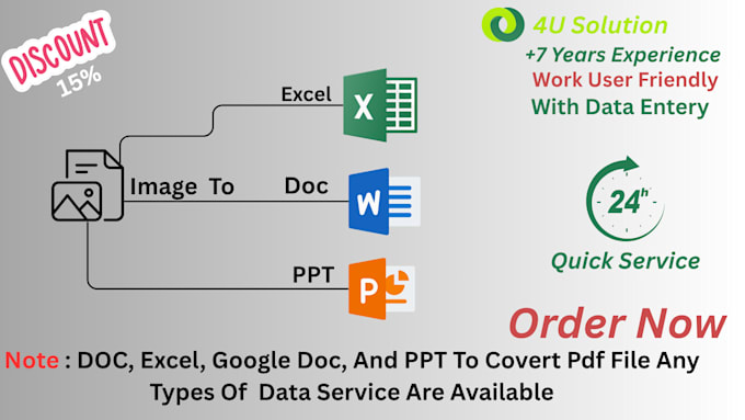 do data entry, typing, and file convert PDF to doc, xls or ppt