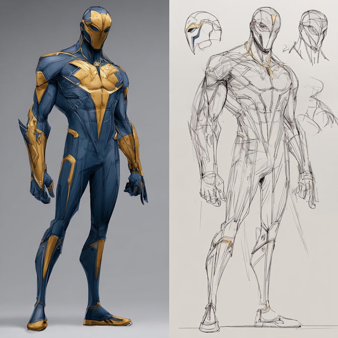 create concept art superhero character design for comics