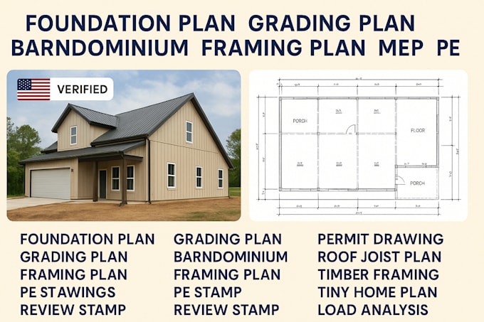 foundation plan grading plan barndominium framing plan mep pe stamp permit