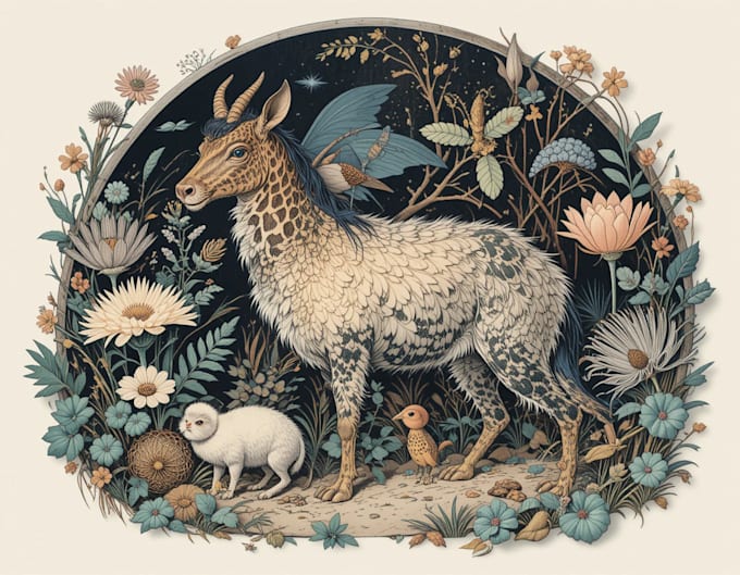draw an animal and botanical illustration