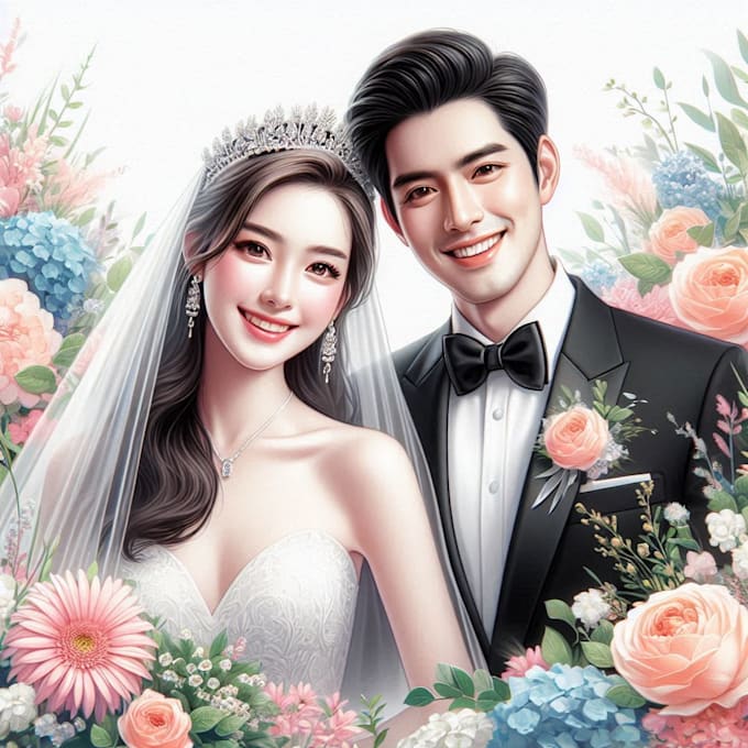Draw couple portrait for wedding illustration by Dearrice9 | Fiverr