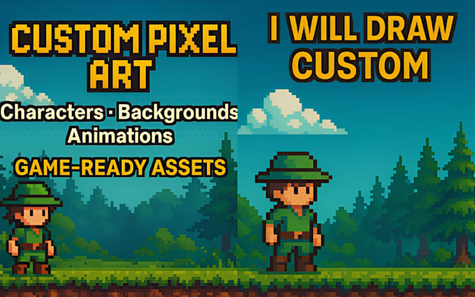 Do retro 8 bit pixel art character,pixel background,2d sprite sheet ...
