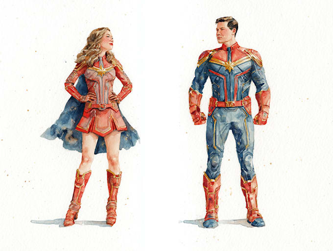 make watercolor super hero couple portrait art