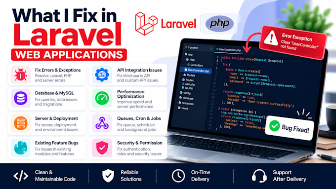 laravel bugs, errors, API issues and PHP website problems