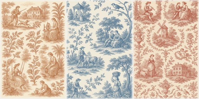 hand draw toile de jouy patterns for a unique textile design