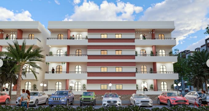 construct 3d glass house, facade exterior render, maisonette building design,cgi