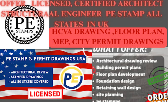 Licensed architect structural engineer drawing pe stamp in al ak az ar ...