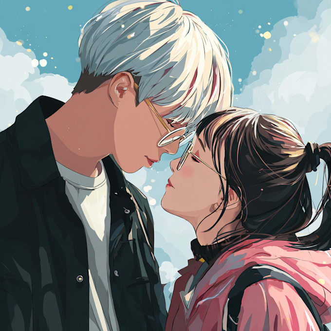 draw you anime couple art portrait