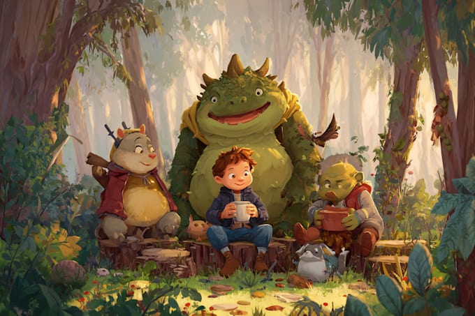 create cartoon kids book illustrations