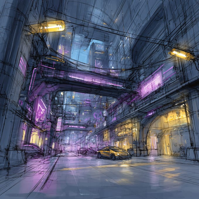 Draw futuristic cyberpunk city or background concept art by Hedgosh ...