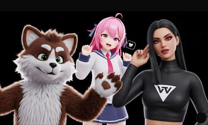 create custom 3d avatar furry vrchat avatar vrc anime character vtuber vrm model