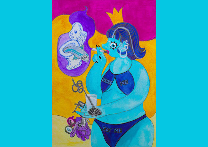 paint a feral, unhinged watercolor character of you
