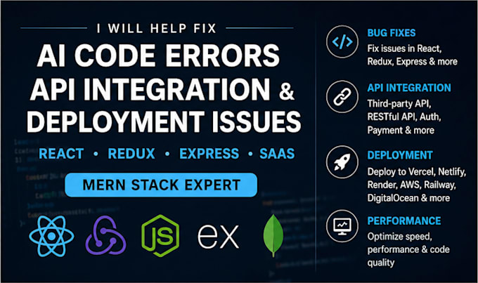 fix ai generated code, react, express, mern errors and apis
