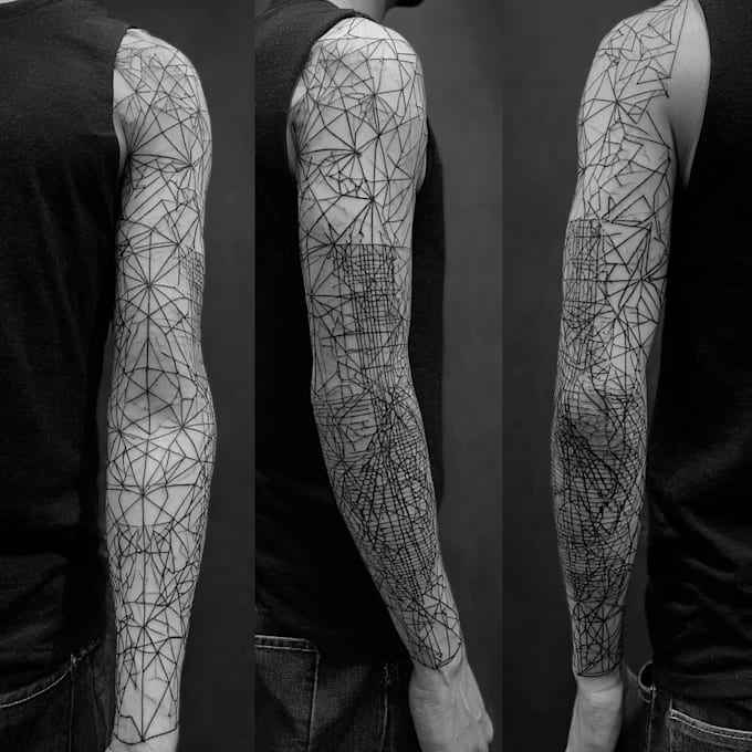 do tattoo design linework, geometrical sleeve tattoo