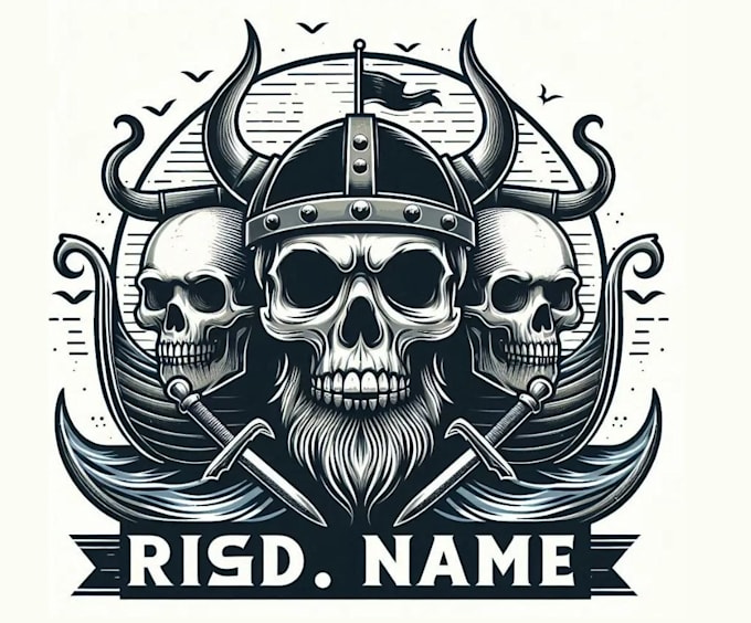 create vintage skull viking ship logo