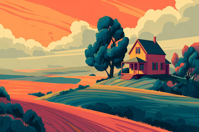 draw a building, landscape into vector art illustration