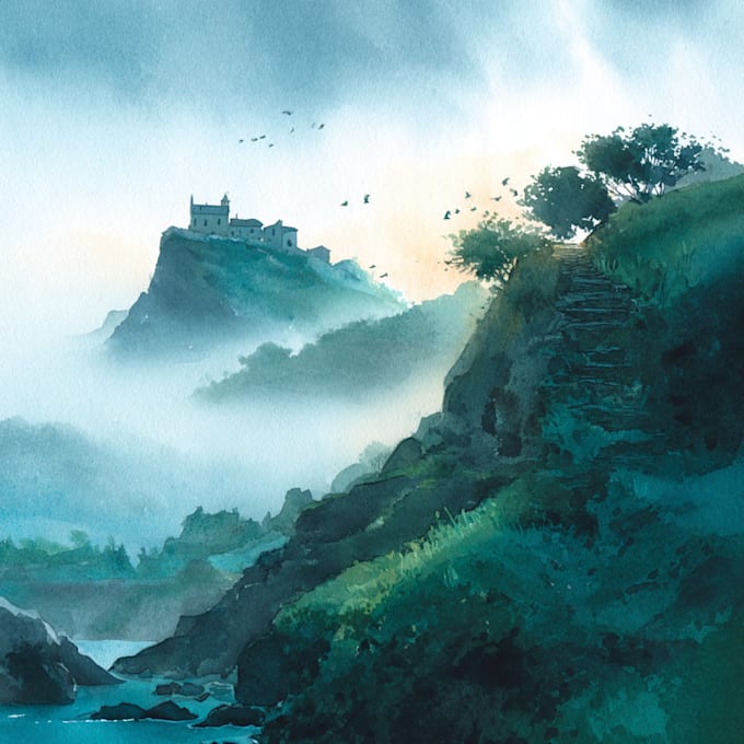 draw a watercolor landscape illustration